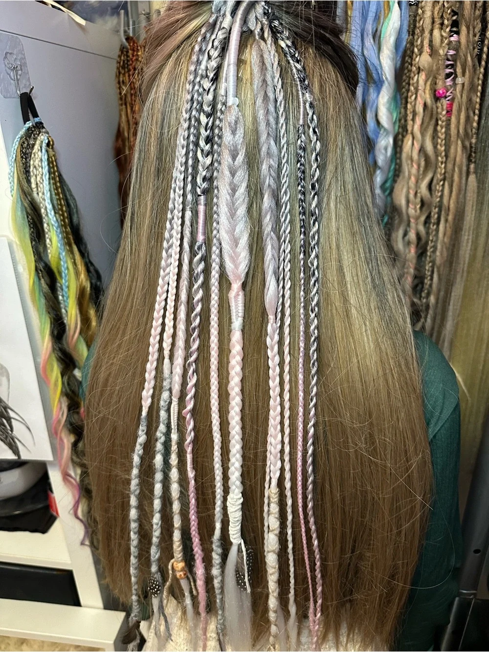 Boho Viking Dreads w/Accent Extensions - Pink, Silver & White